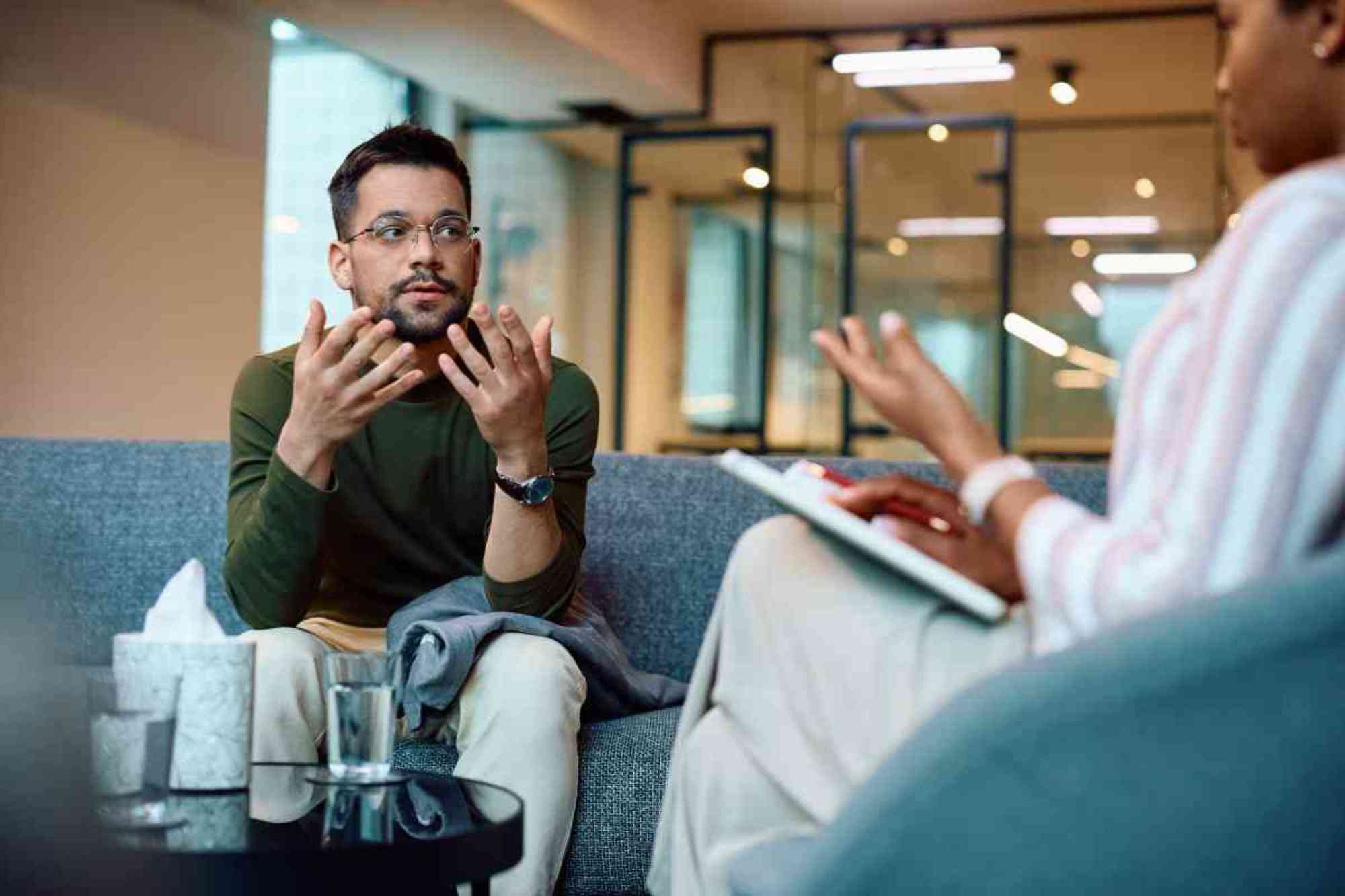 Individual receiving support during benzodiazepine rehab counseling session