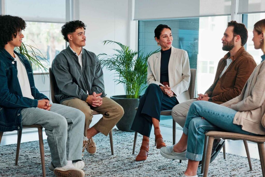 Adults participating in group treatment during addiction recovery